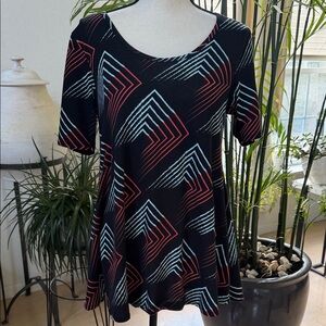 LuLaRoe Black Top with Pink and Blue Accents